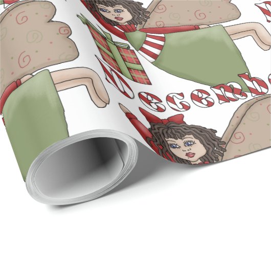 Papier Cadeau Décembre Angel Anniversaire fête carrelée (Coin rond)