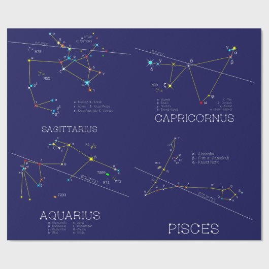 Papier Cadeau Décembre - Février Zodiac Constellations (Plat)
