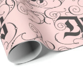 Papier Cadeau Deck Halls Moderne Noir rose (Coin rond)