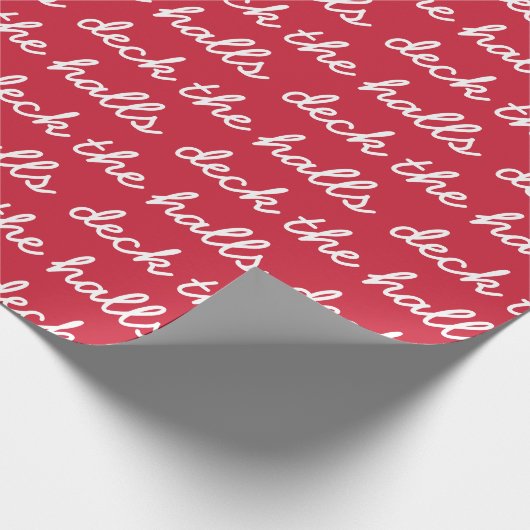 Papier Cadeau Deck Halls Moderne Rouge blanc Script Noël (Coin)