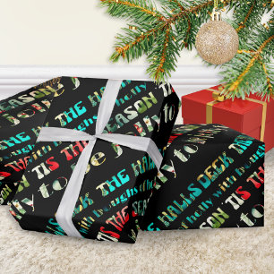 Papier Cadeau Deck The Halls Festif Coloré Groovy Moderne