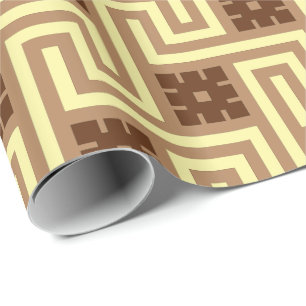 Papier Cadeau Déco Clé grecque, Tan, Brown et Jaune