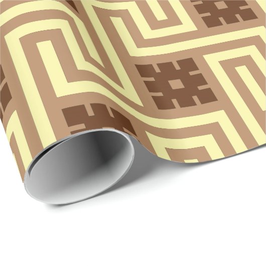 Papier Cadeau Déco Clé grecque, Tan, Brown et Jaune (Coin rond)