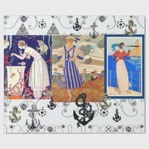 PAPIER CADEAU DECO NAUTIQUE BEAUTÉ DE MODE AVEC ANCRE
