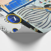 PAPIER CADEAU DECO NAUTIQUE BEAUTÉ MODE BLUE GEM MONOGRAMME (Coin)