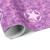 Papier Cadeau Déco rose étoile sur le style Camo numérique (Coin rond)