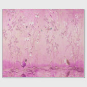 Papier Cadeau Décopupture d'oiseaux en Chine rose (Plat)