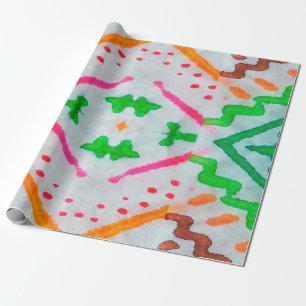 Papier Cadeau Décor Boho Aquarelle. Coussin bleu Boho. Aquarelle