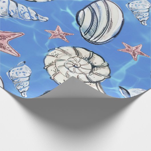 Papier Cadeau Décor Côtier Coquillage Océan Eau (Coin)