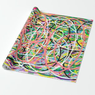 Papier Cadeau Décor de cerceau bleu rose jaune