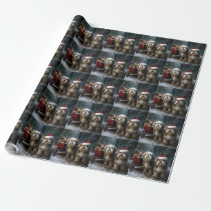 Papier Cadeau Décor de Noël au traîneau enneigé Malti tzu