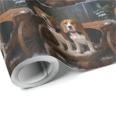 Papier Cadeau Décor de Noël beagle Snowy Sleigh (Coin rond)