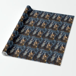 Papier Cadeau Décor de Noël Bernese Mountain Snowy