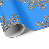Papier Cadeau Décor de Noël bleu et argenté (Coin rond)