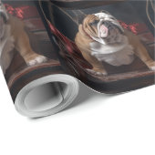 Papier Cadeau Décor de Noël Bulldog Snowy Sleigh (Coin rond)