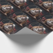 Papier Cadeau Décor de Noël Bulldog Snowy Sleigh (Coin)