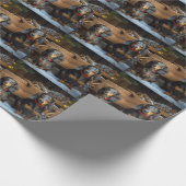 Papier Cadeau Décor de Noël Dachshund Snowy Sleigh (Coin)