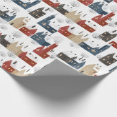 Papier Cadeau Décor de Noël de bâtiments de ville en hiver (Coin)