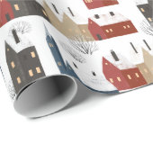 Papier Cadeau Décor de Noël de bâtiments de ville en hiver (Coin rond)