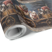 Papier Cadeau Décor de Noël de Bulldog Snowy Sleigh (Coin rond)