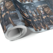 Papier Cadeau Décor de Noël Doberman Snowy Sleigh (Coin rond)