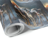 Papier Cadeau Décor de Noël Greyhound Snowy Sleigh (Coin rond)