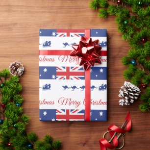 Papier Cadeau Décor de Noël Kangourou, Traîneau Merry Australien