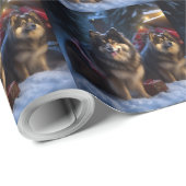 Papier Cadeau Décor de Noël Lapphund Snowy Sleigh (Coin rond)
