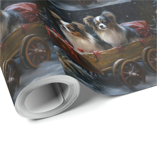 Papier Cadeau Décor de Noël Papillon Snowy Sleigh (Coin rond)