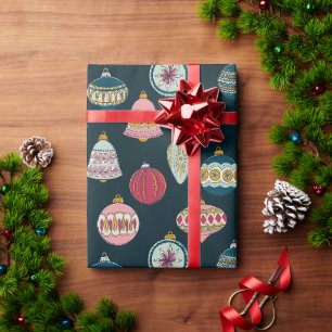 Papier Cadeau Décor de Noël Pastel Bleu Whimsical