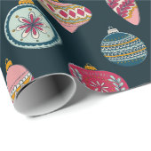 Papier Cadeau Décor de Noël Pastel Bleu Whimsical (Coin rond)