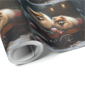 Papier Cadeau Décor de Noël Poméranien Snowy Sleigh (Coin rond)