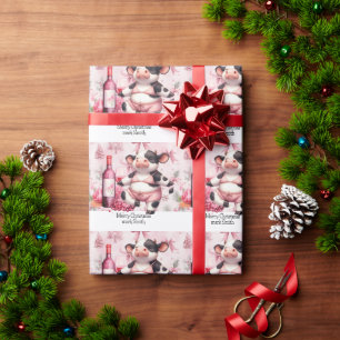 Papier Cadeau Décor de Noël rose Yoga Vache