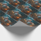 Papier Cadeau Décor de Noël russe Blue Cat Snowy Sleigh (Coin)