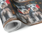 Papier Cadeau Décor de Noël Schnauzer Snowy Sleigh (Coin rond)