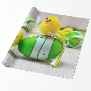 Papier Cadeau Décor de Pâques - OEufs de Pâques et poussins