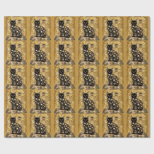 Papier Cadeau Décor doré Gustav Klimt Style Chat Noir Art (Plat)