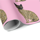 Papier Cadeau Décor doré Gustav Klimt Style Chat Noir Art (Coin rond)