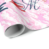 Papier Cadeau Décor Festif Fuchsia Roses Nuages (Coin rond)