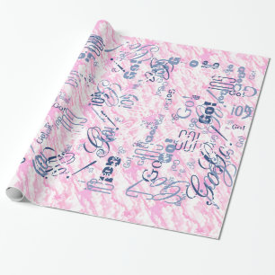 Papier Cadeau Décor Festif Fuchsia Roses Nuages