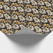 Papier Cadeau décor fleurs sur fond noir (Coin)