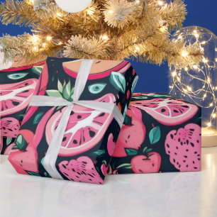 Papier Cadeau Décor rose fruits