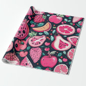 Papier Cadeau Décor rose fruits (Déroulé)