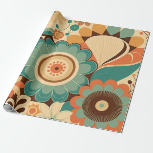 Papier Cadeau Décor vintage rétro brun floral beize vert