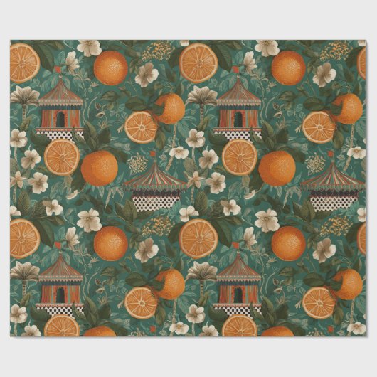 Papier cadeau décoratif Oranges Florales (Plat)