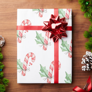 Papier Cadeau Décoration de Noël aquarelle Canneberges rouges et