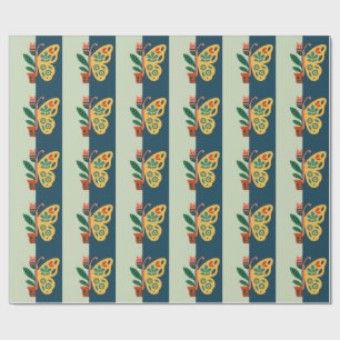Papier Cadeau Décoration papillon colorée avec éléments floraux