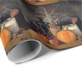 Papier Cadeau Décorations d'automne sur table, Citrouille, Fruit (Coin rond)