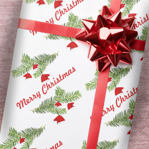 Papier Cadeau Décorations de chapeau de Père Noël rouge sur bran