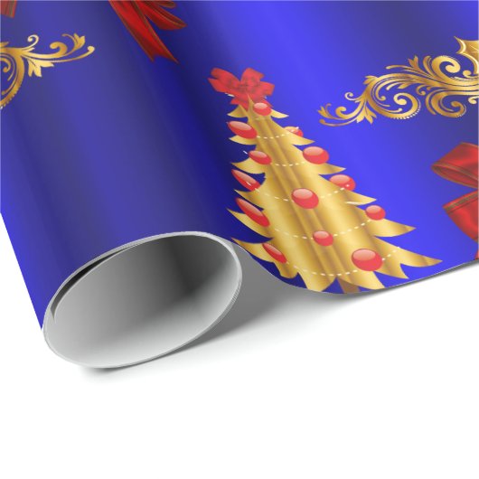 Papier Cadeau Décorations de Noël Bleu (Coin rond)